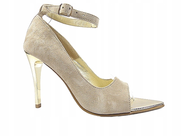 Béžově pudrově zlaté kožené lodičky na špici Gopol 39