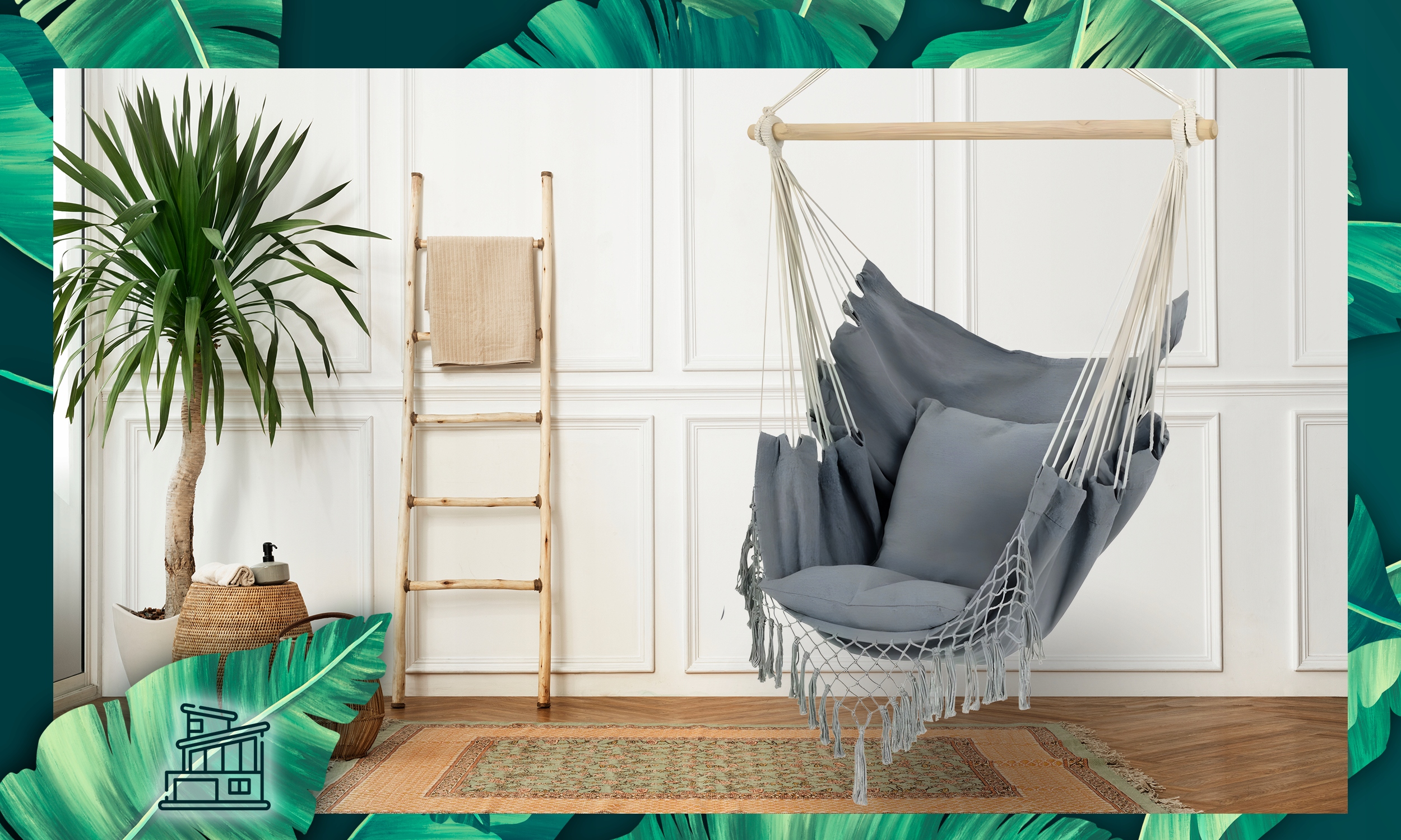 HAMAK FOTEL WISZĄCY OGRODOWY BRAZYLIJSKI BUJANY HUŚTAWKA KOKON + 2 PODUSZKI Stan opakowania oryginalne