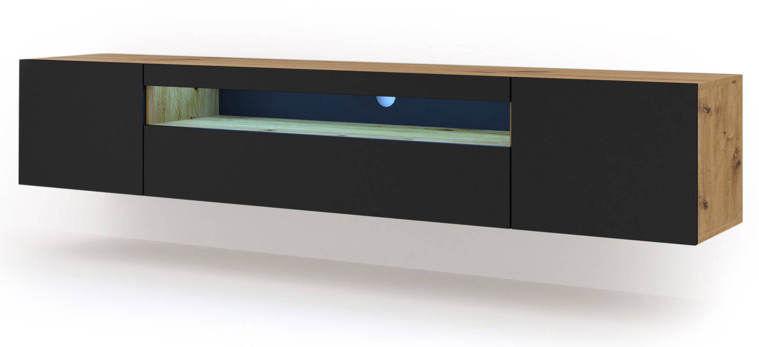 Szafka RTV AURA 200 dąb artisan / czarny mat + LED Kolekcja AURA
