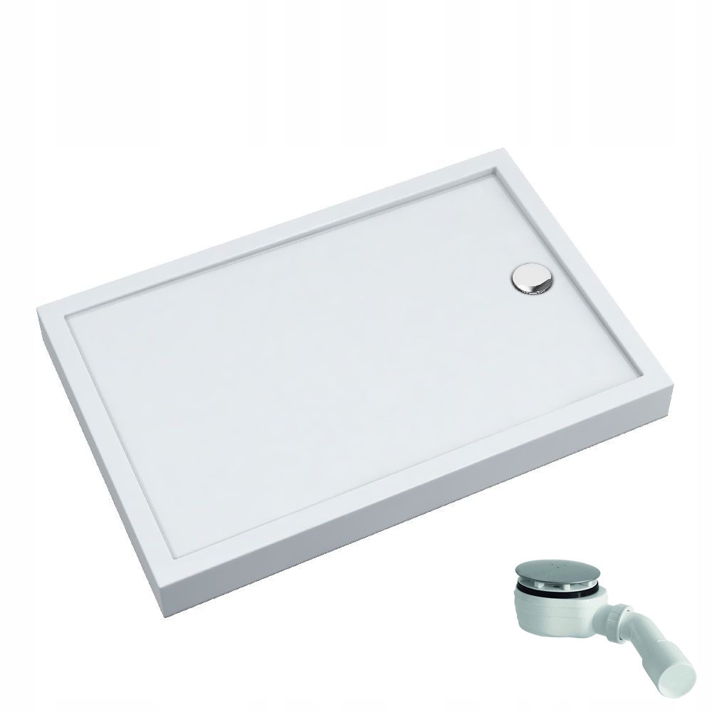 Brodzik prostokątny Schedpol Competia New prostokątny biały 100x80 cm syfon