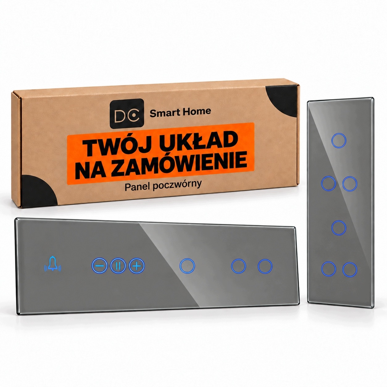Skleněný panel čtyřnásobný šedý na zakázku rámeček s dotykovým spínačem 0G
