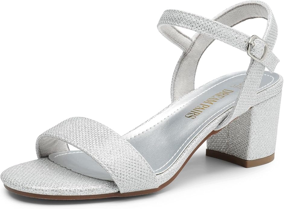 Dámské sandály 37 Eu Stříbrné Brokátové Podpatky Sloupek Pásek Elegantní