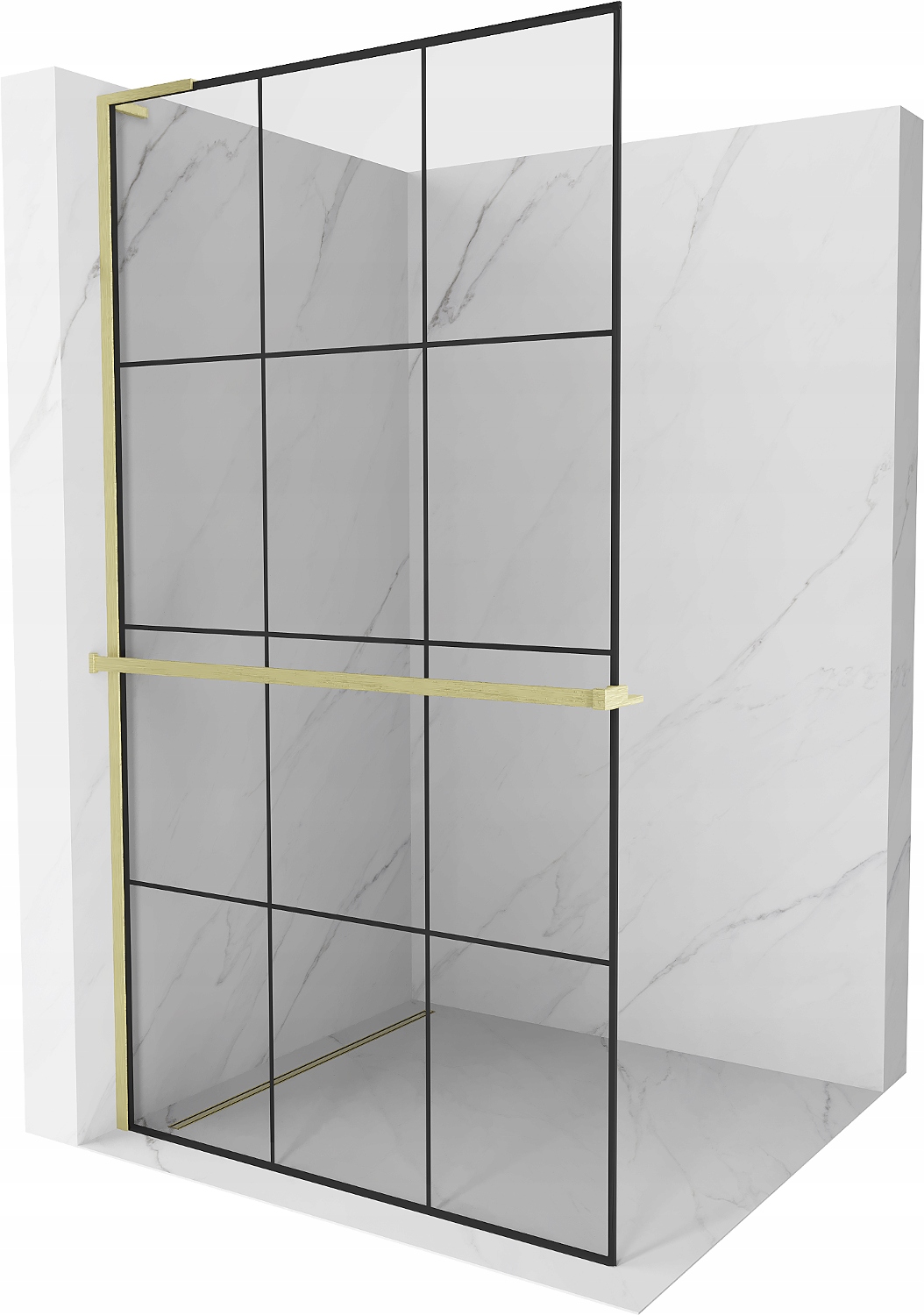 Mexen Kioto+ L Walk-in Sprchová Stěna 120x200 cm, Černá Mřížka Zlatá