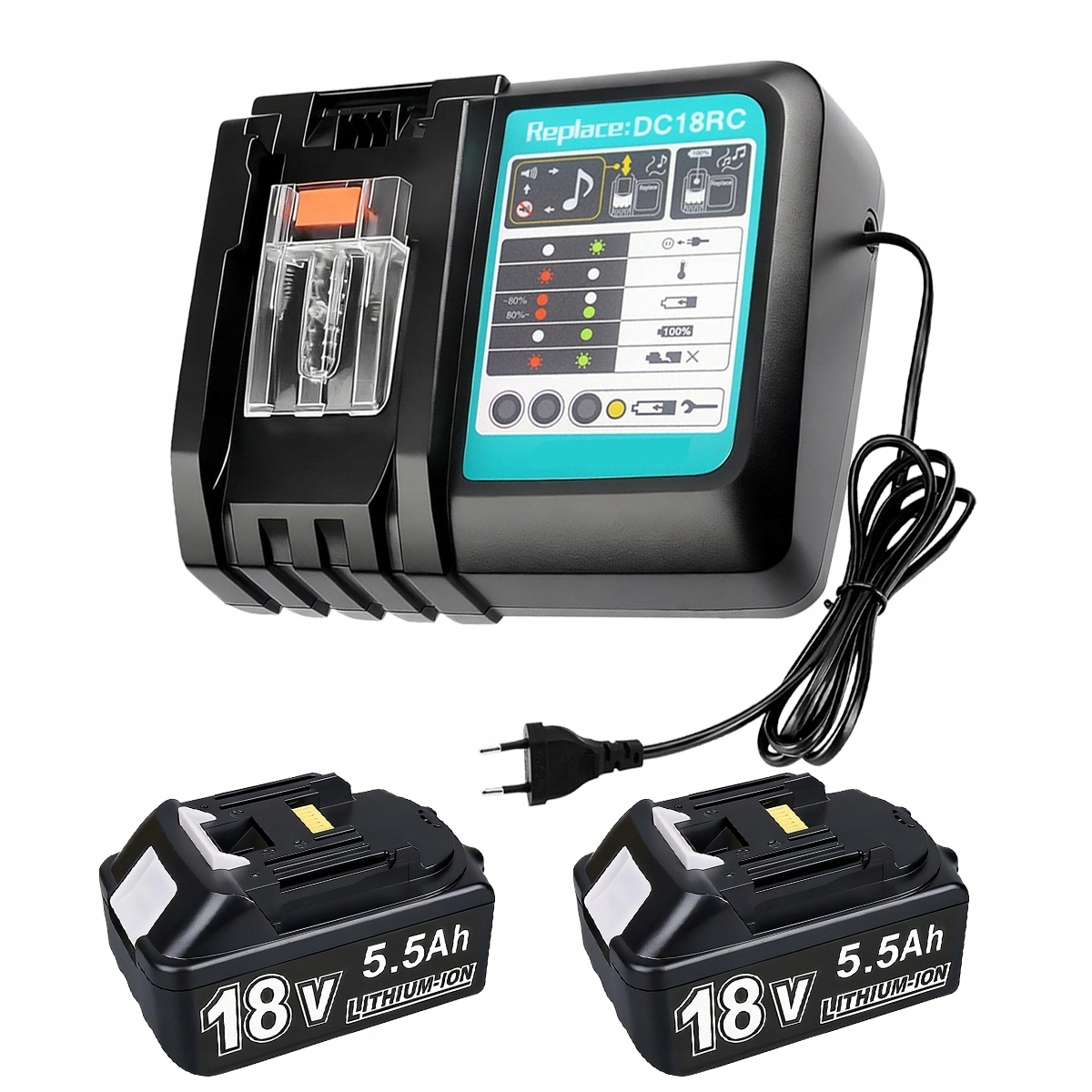 2x Bateria do Makita 18V 5.5Ah BL1850B DC18RC szybka ładowarka 18V