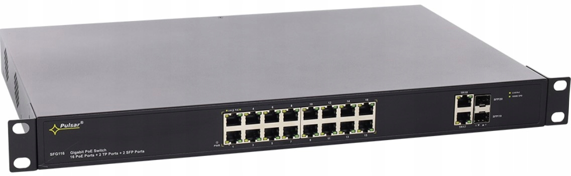 Pulsar SFG116 Switch PoE 16-portowy SFG116 do 16 kamer Ip PoE+ Gigabitowy