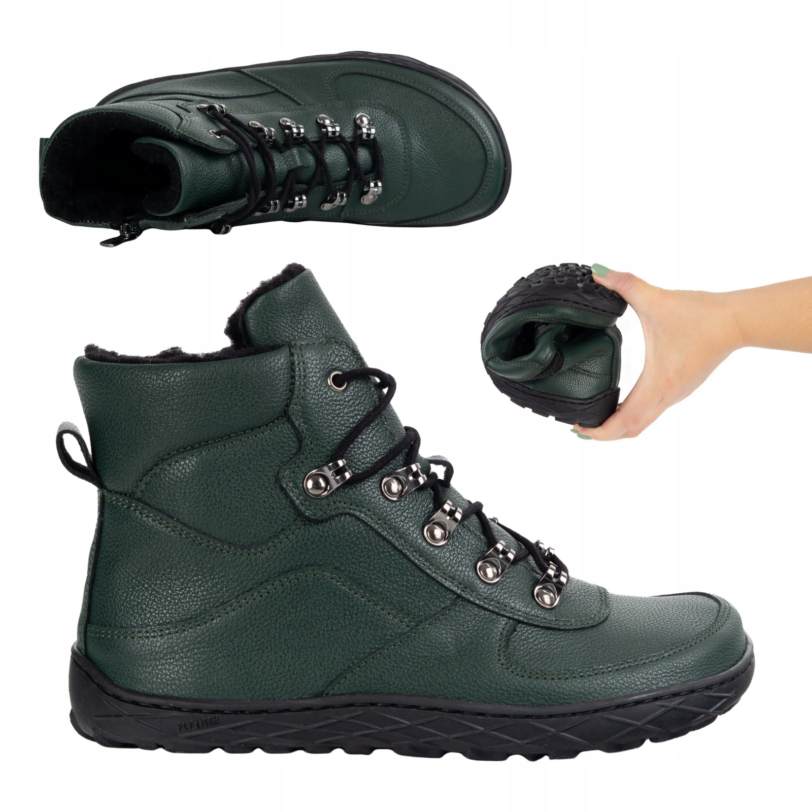 Dámské barefootové kožené zimní boty zateplené vlnou 1292, zelené, velikost 37