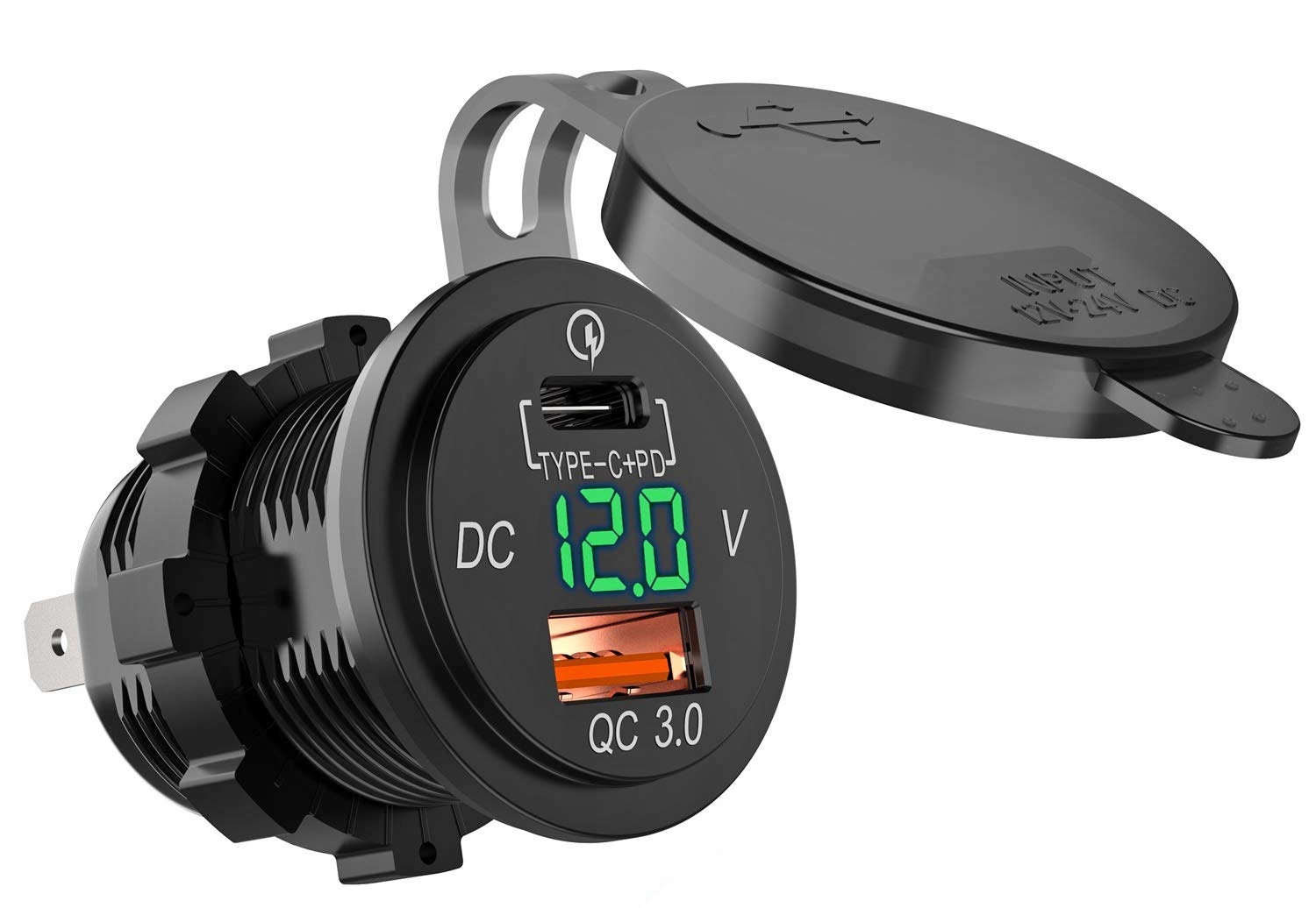 Usb Quick Charge 3,0 Typ C Gniazdo Woltomierz Zielony