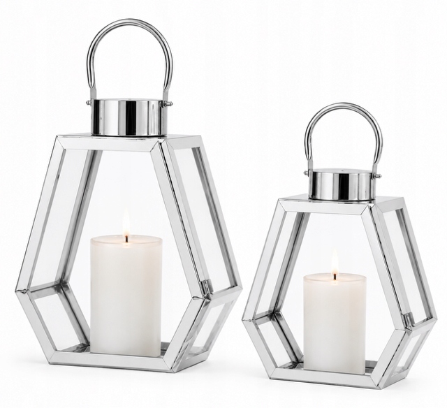 Sada 2 strieborných lampášov Glamour 35 cm 28 cm strieborné lampáše ako darček