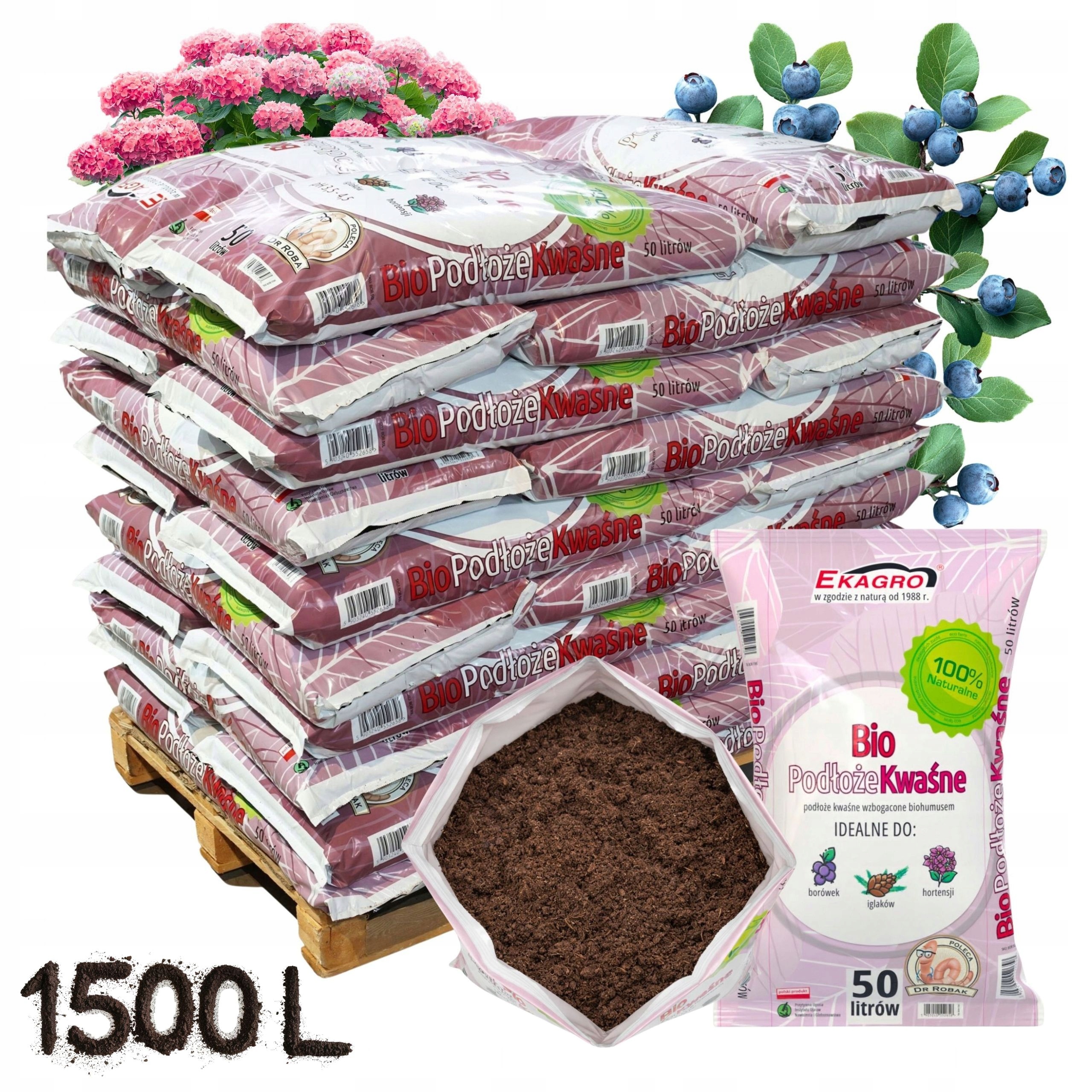 Ziemia do Borówek Podłoże Kwaśne Bio Borówka Eko Nawóz Naturalny 1500L