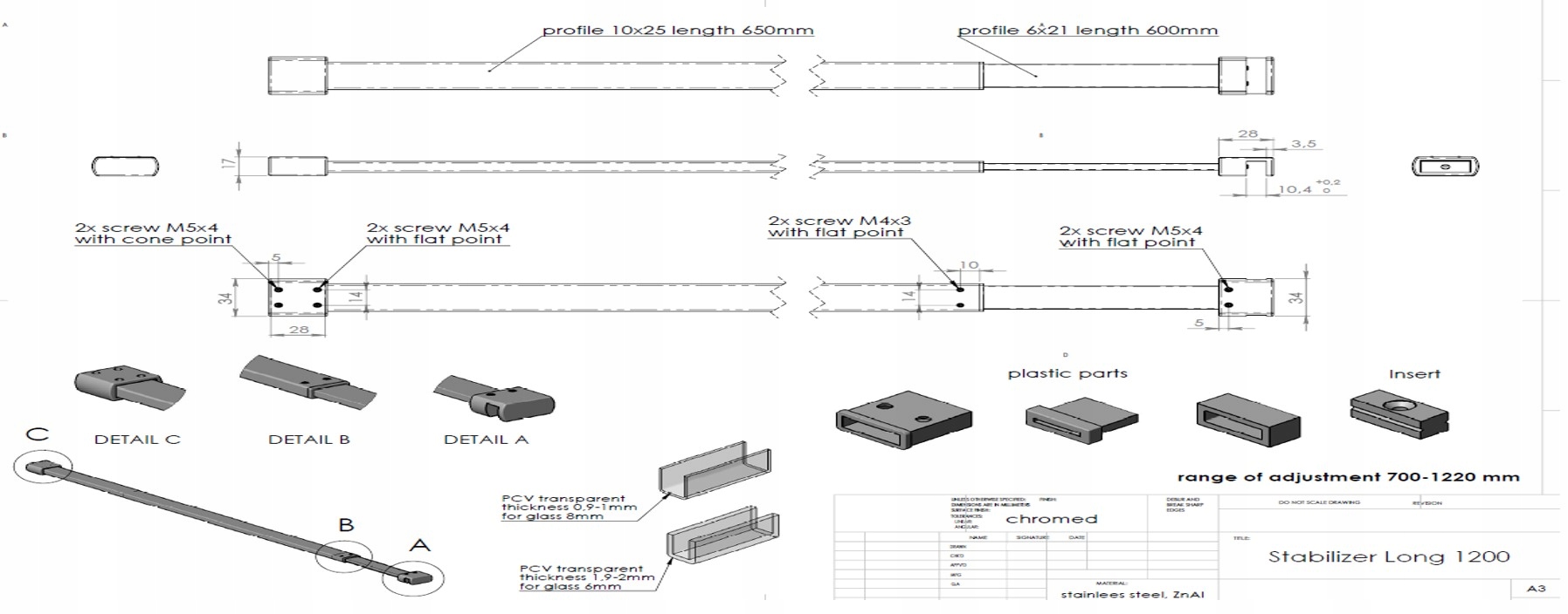 Stabilizator kabiny prysznicowej walk in 70-124 cm Szerokość produktu 4 cm