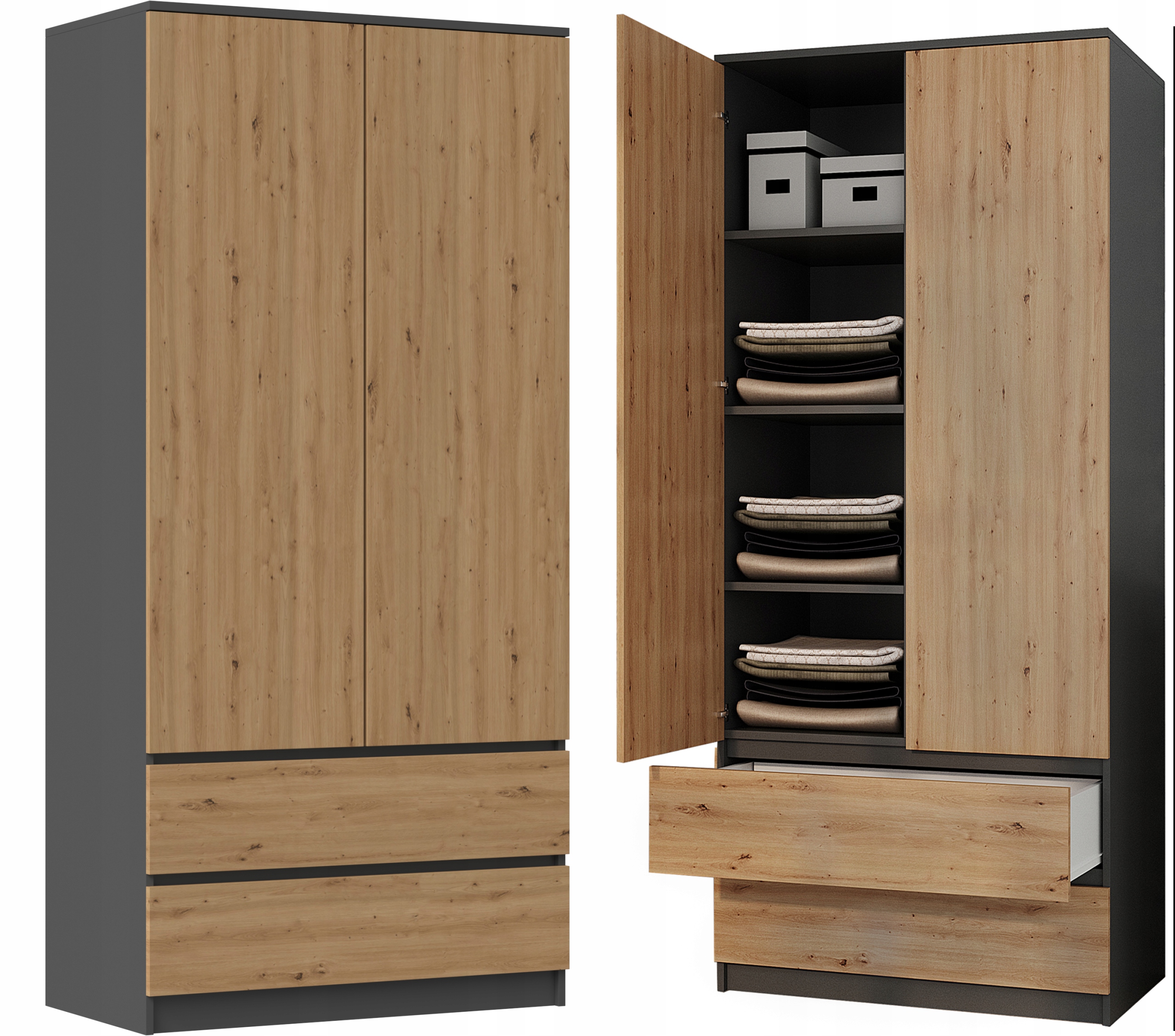 

Szafa Garderoba 2 Drzwi SS-90 Antracyt Dąb Artisan