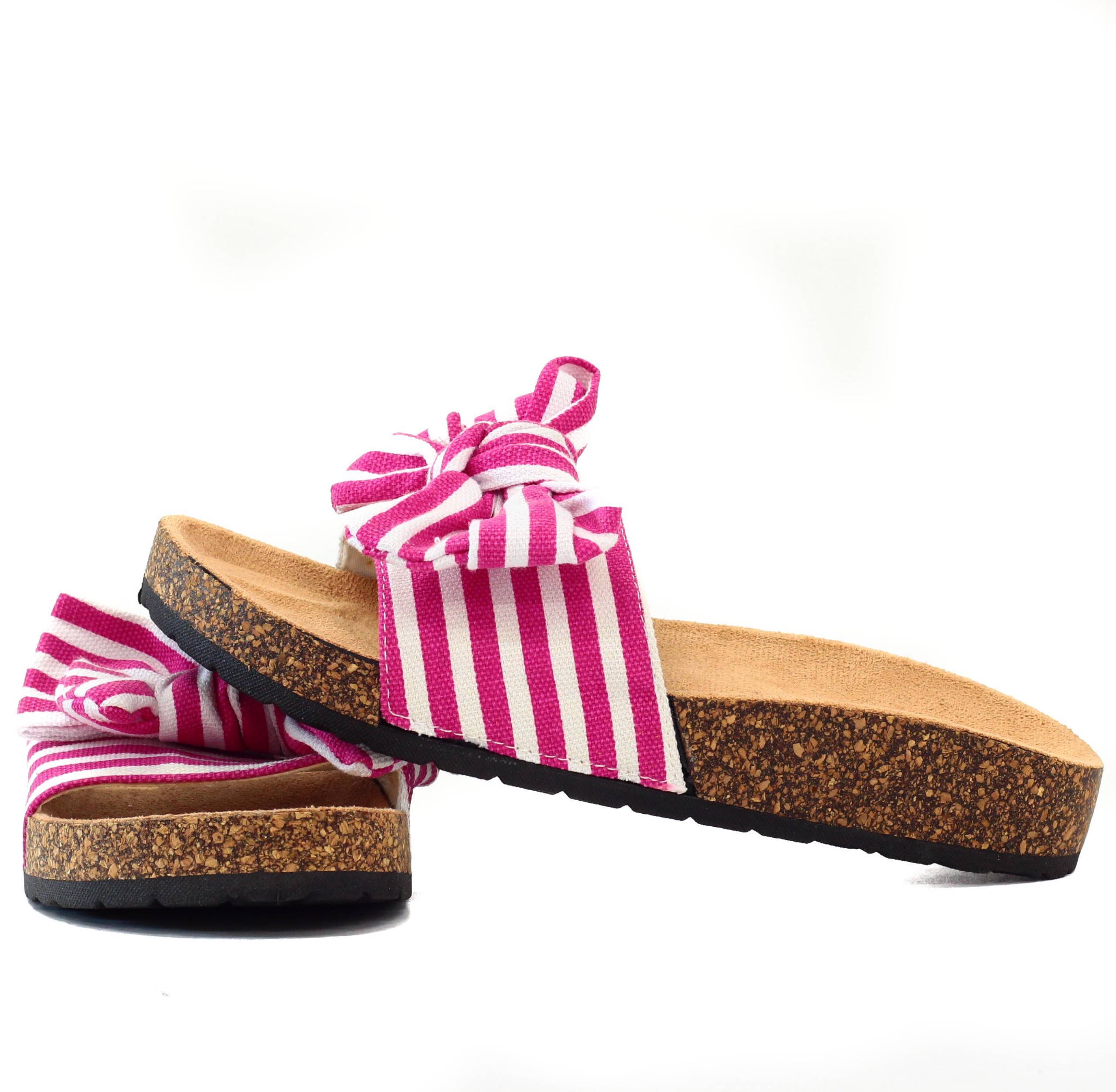 KLAPKI DAMSKIE Z KOKARDĄ NA KORKU STYLOWE Wzór dominujący bez wzoru