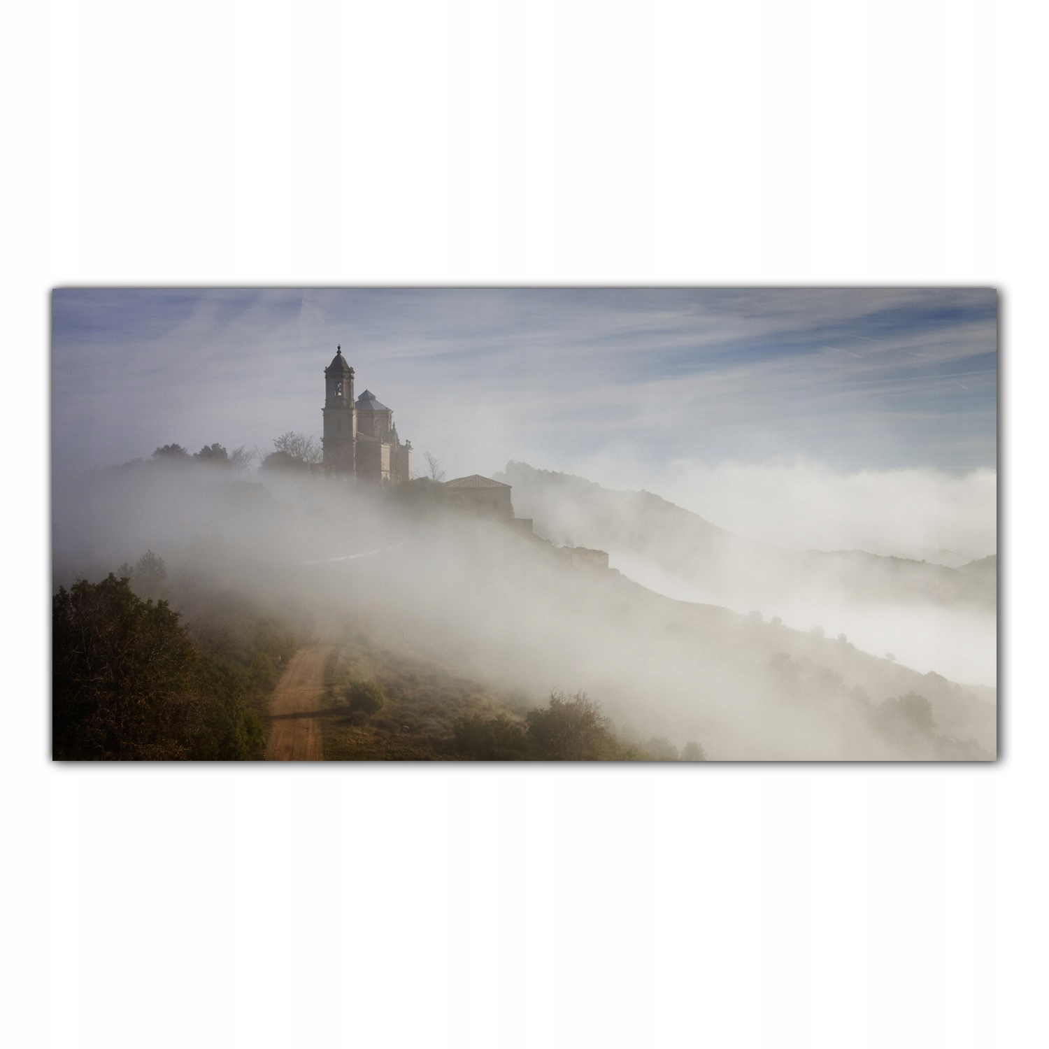 

Obraz Szklany Foto-obraz Klasztor Mgła Łąka 120x60