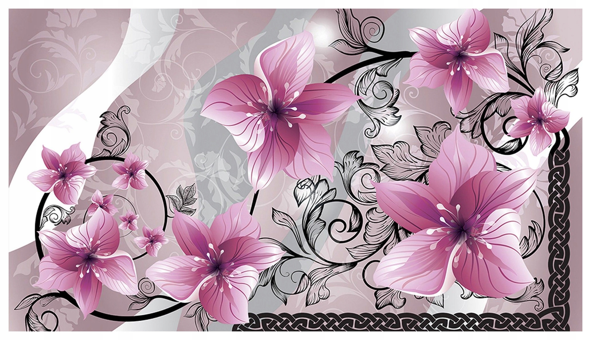 Tapeta Ružovo-fialové kvety abstrakcia keltský ornament 368x254 lepidlo