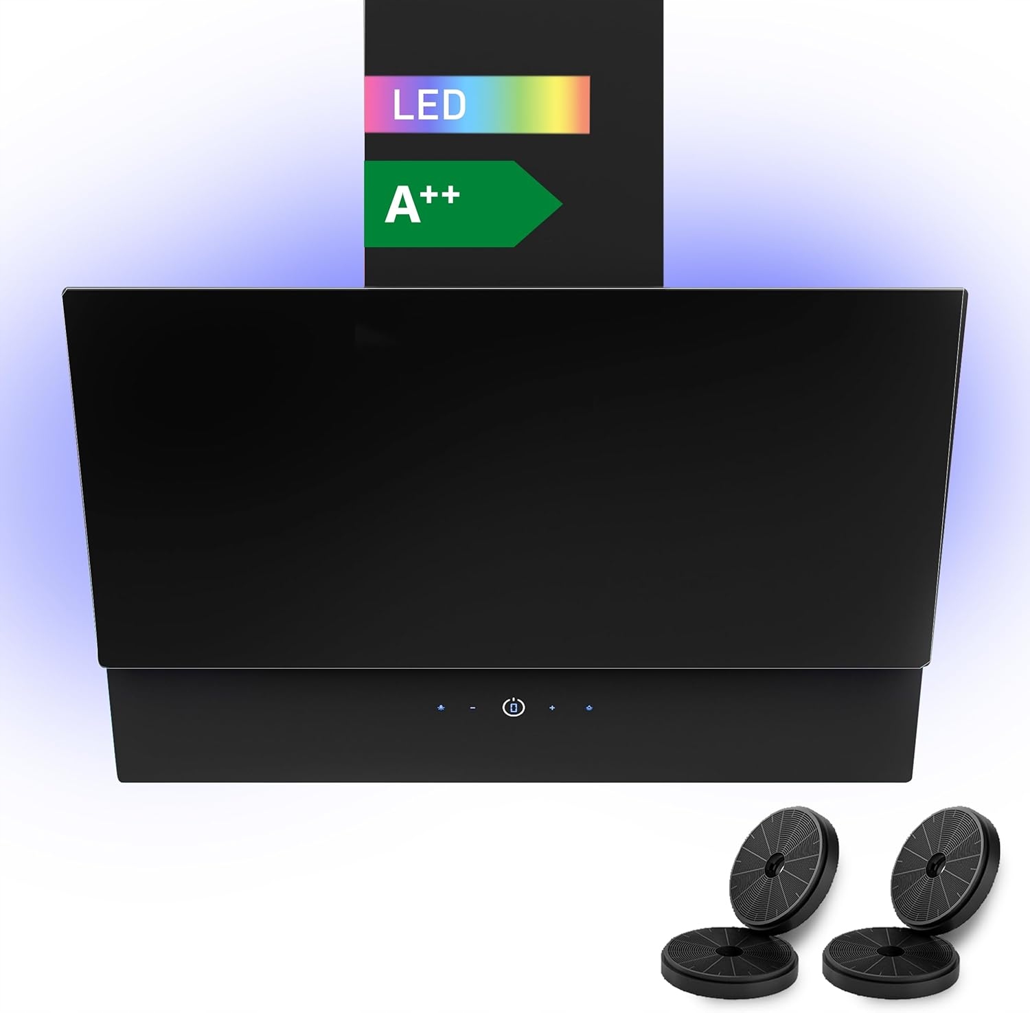 Okap Kuchenny 60cm Kominowy Czarny Szkło 560 m³/h Led Filtr Węglowy