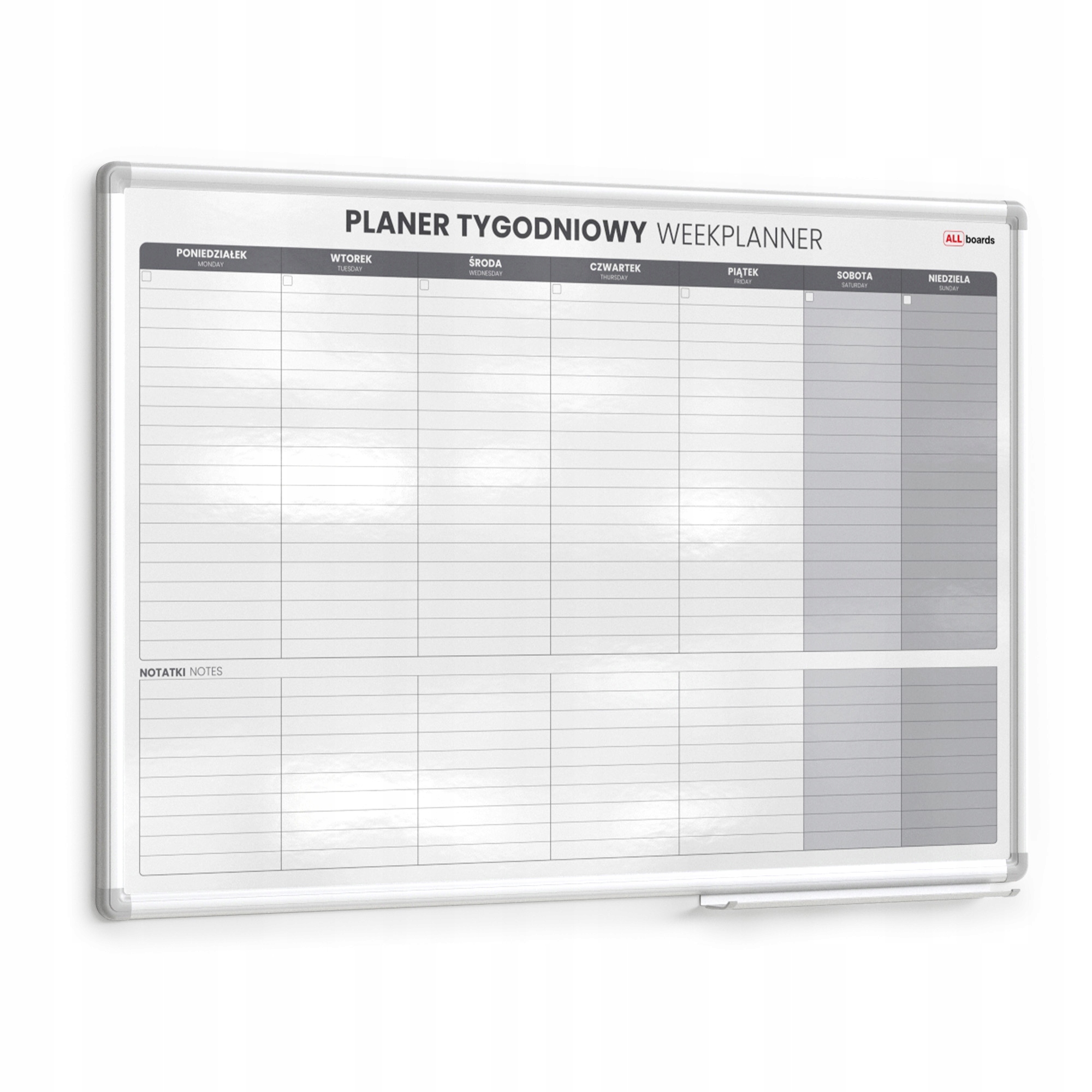 Tablica planer tygodnia 90x60cm magnetyczna suchościeralna
