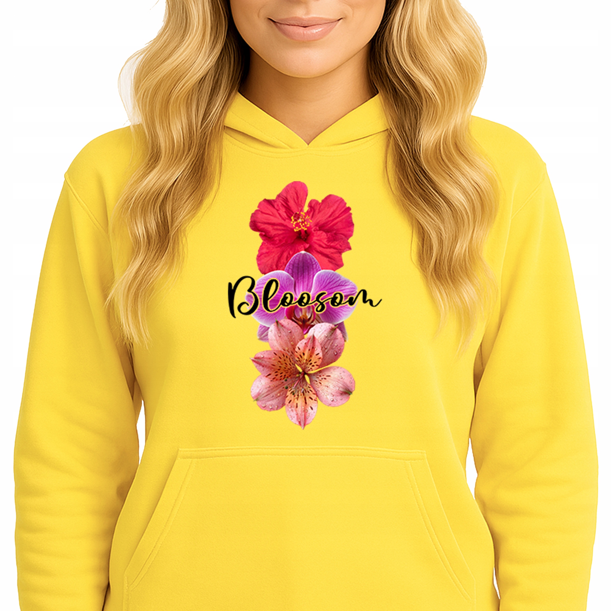 Mikina S Kapucí Hoodie Sun Yellow Bavlněná Módní Bloosom Vel S