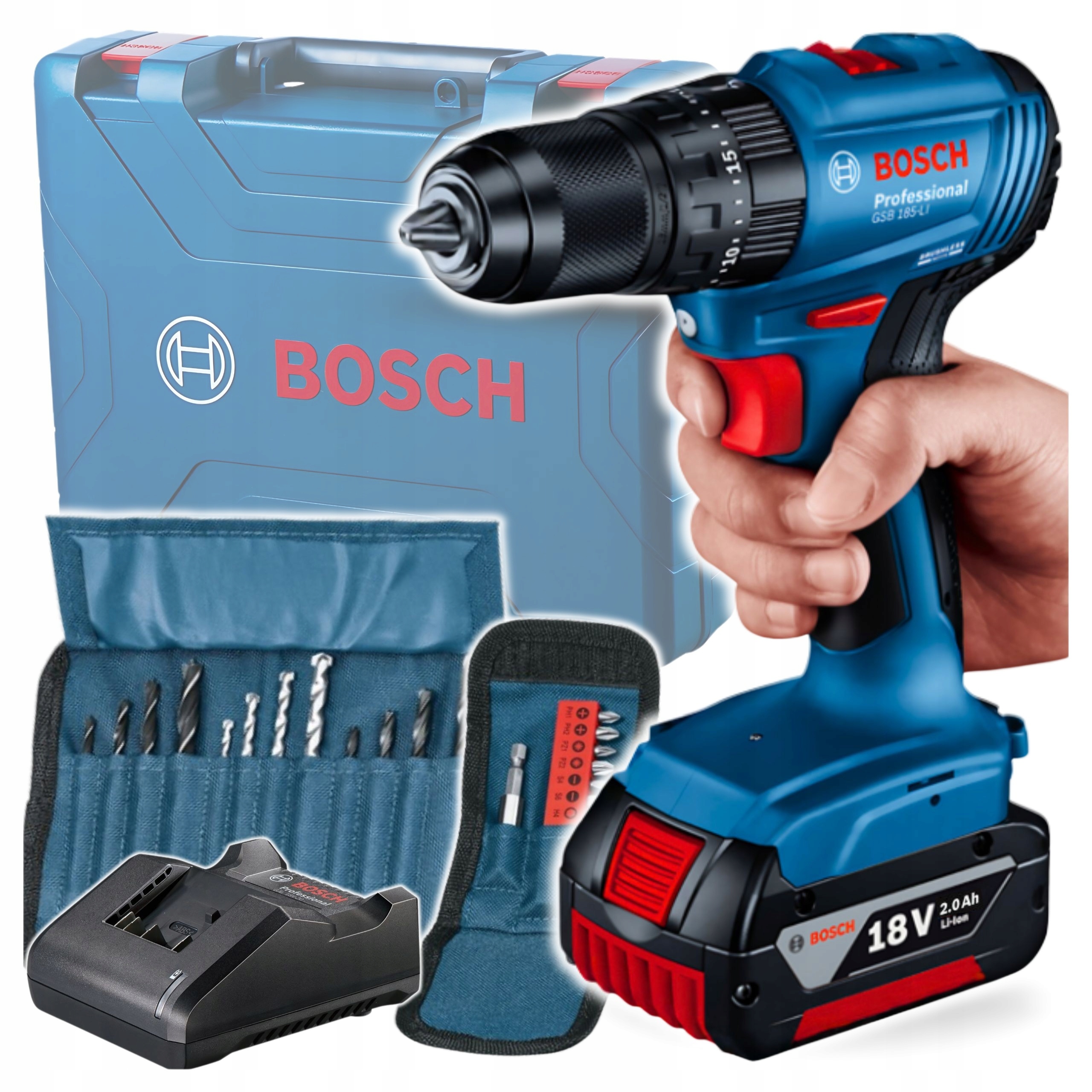 Exclusive Bosch Professional Gsb 185-Li Wiertarka +2Ah +23bity 06019K3102