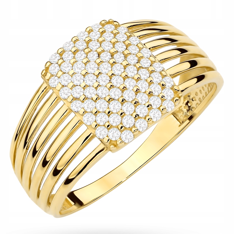 Zlatý Prstýnek Prstýnek pr. 585 Sygnet Široký Zirkony vel.15