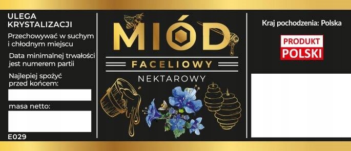 

Etykiety na miód faceliowy nektarowy czarne 100szt