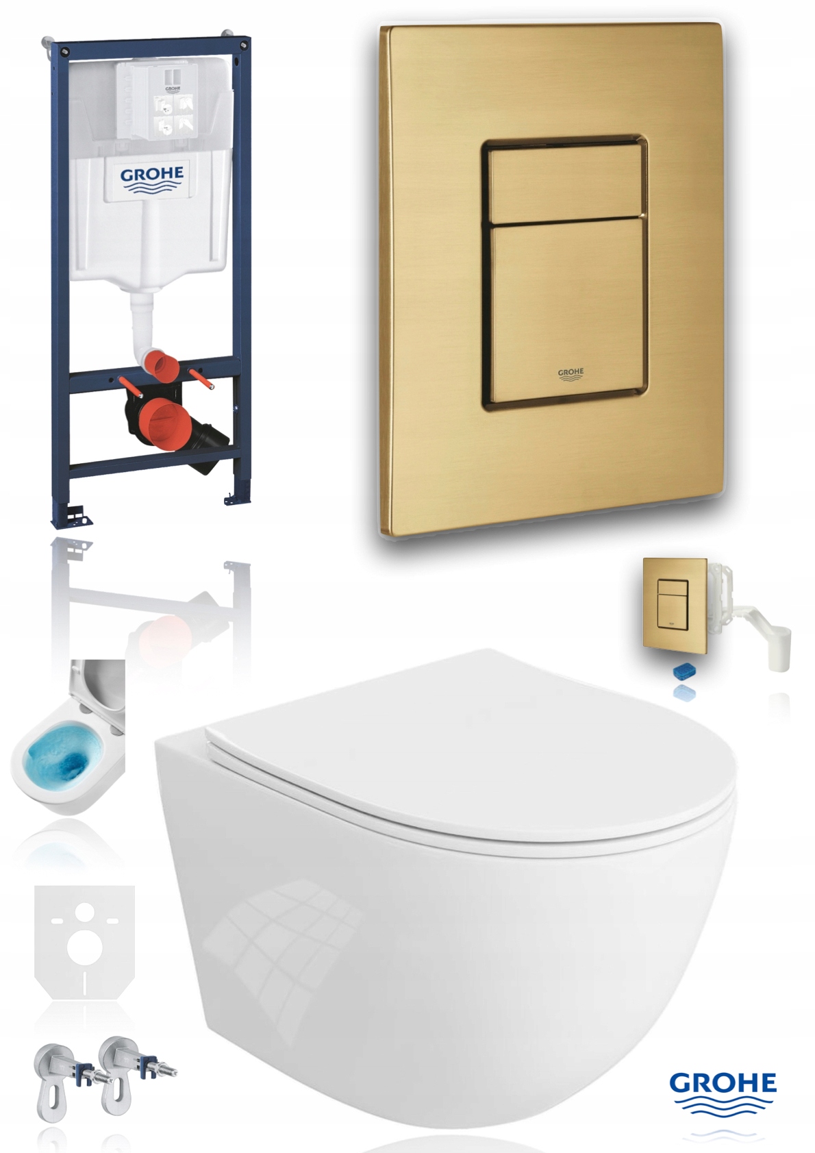 Grohe stelaż zestaw Wc miska wirowa Złoty Szczotkowany Gold Fresh na kostki