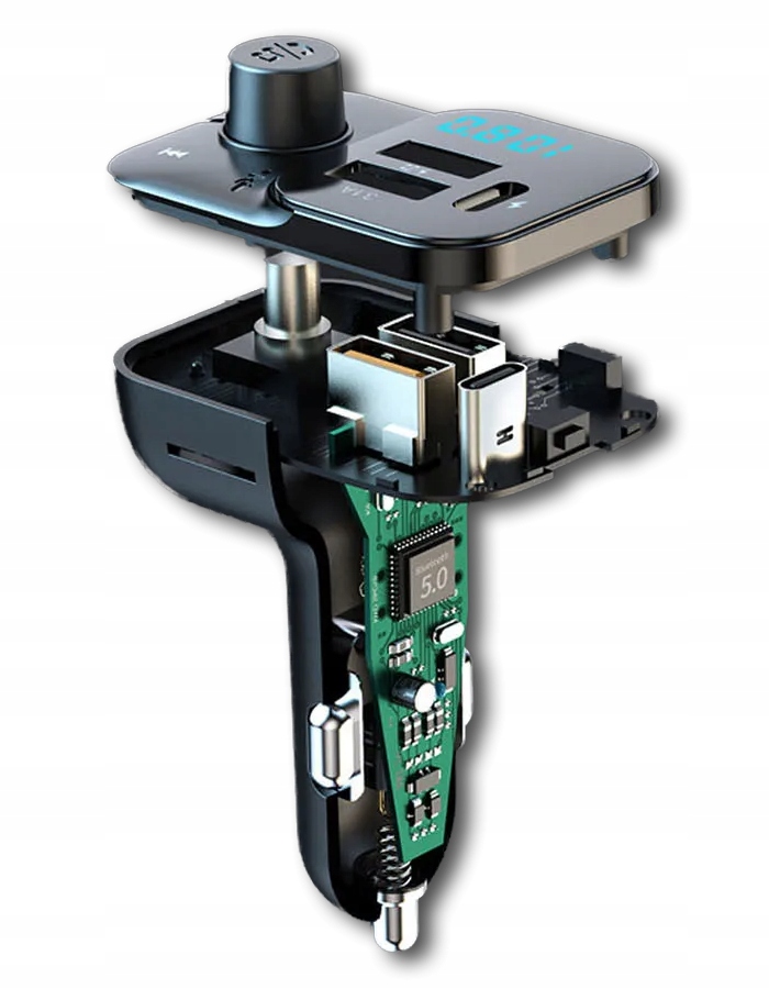 TRANSMITER SAMOCHODOWY AUDIO FM MP3 SZYBKA ŁADOWARKA QC 3.0 MicroSD 3x USB Funkcje ładowarka USB zestaw głośnomówiący