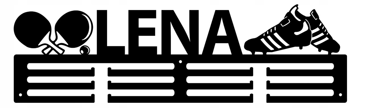 Věšák držák na medaile háček Jméno nápis logo Černý Tenis Fotbal