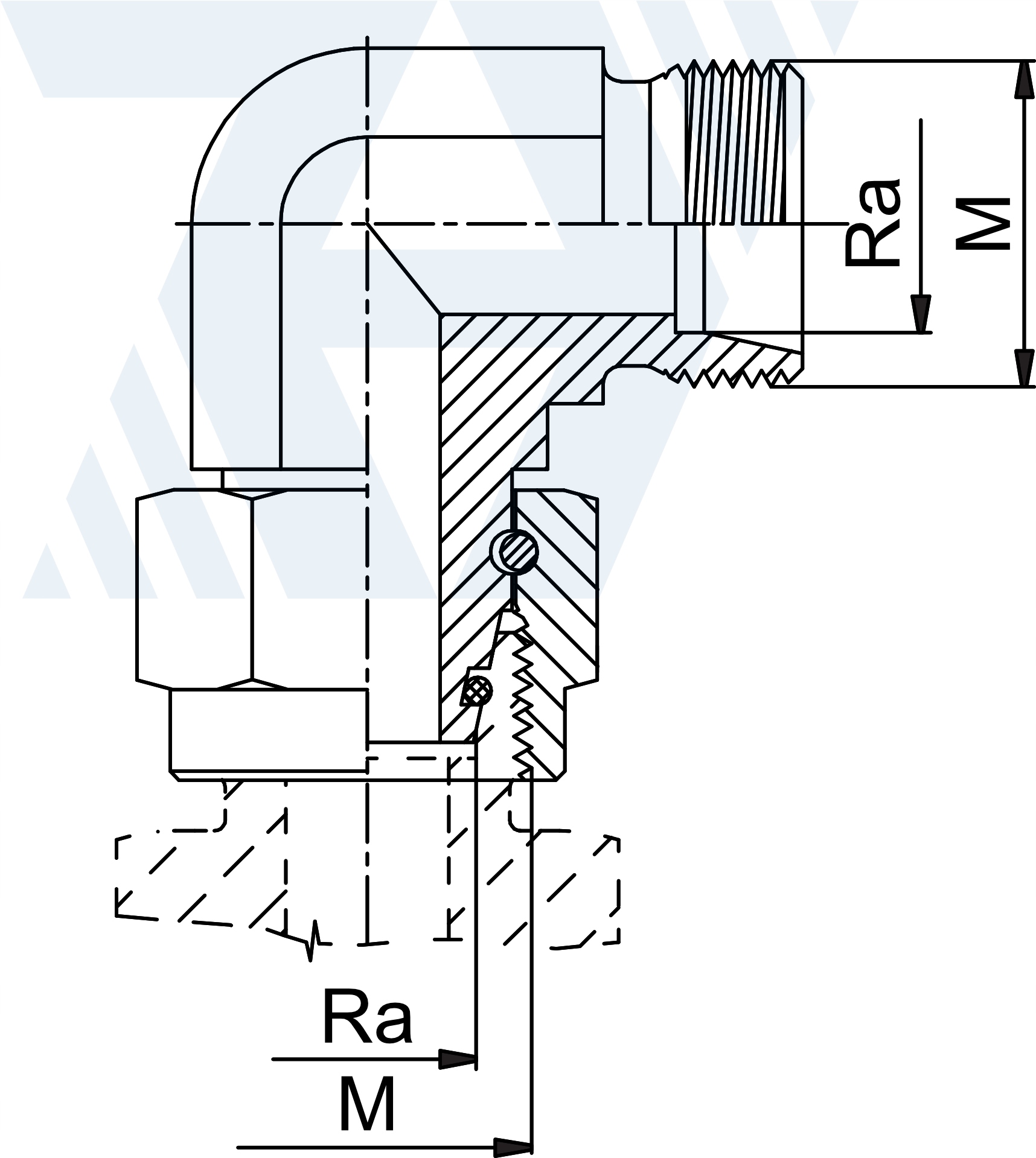 Złącze z nakrętką M30 20S kolanko AB kątowe 90 Numer katalogowy części EWSD-20S_nb