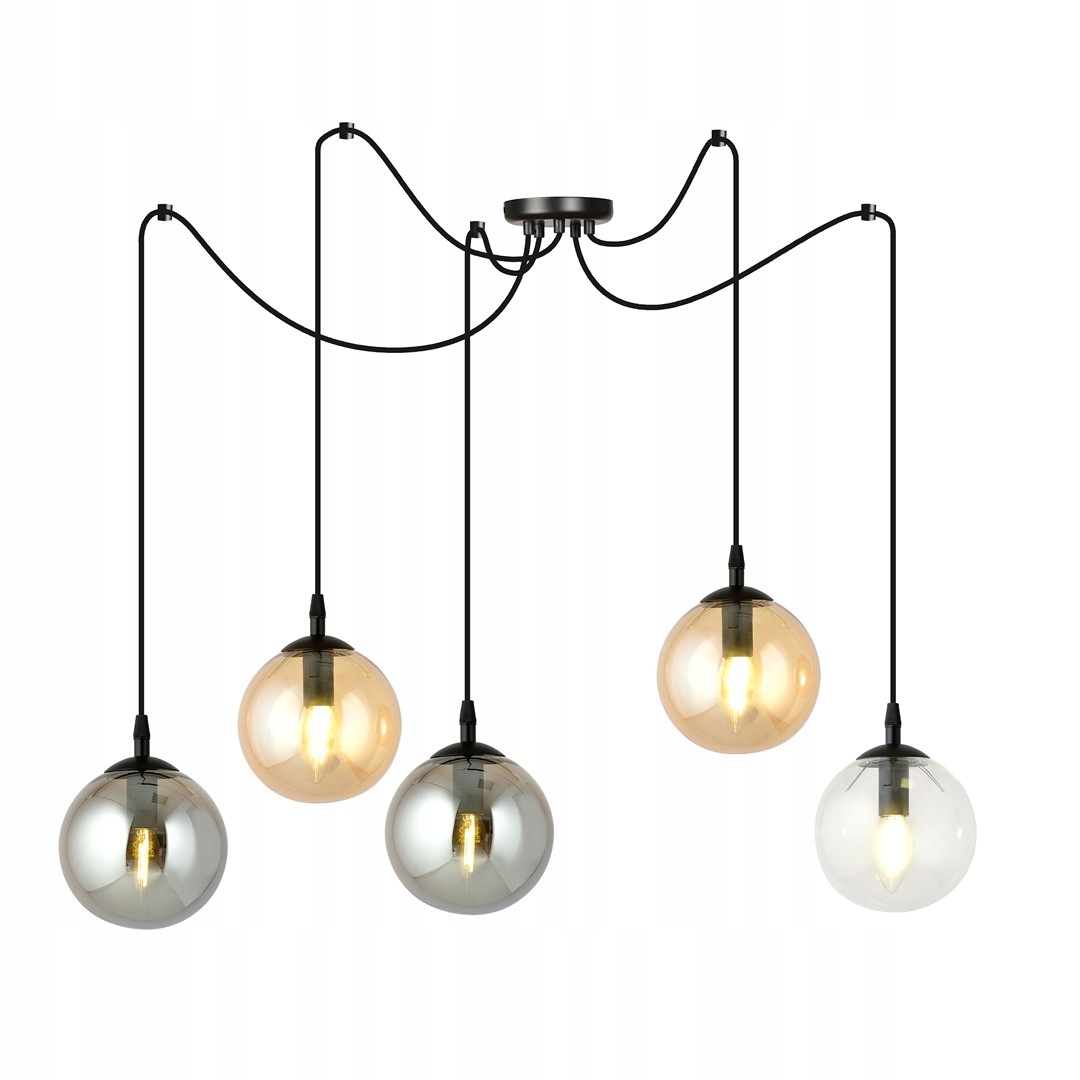 Závesná lampa Gigi 5 Bl MIX pavúk, tienidlá, farba mix, čierna