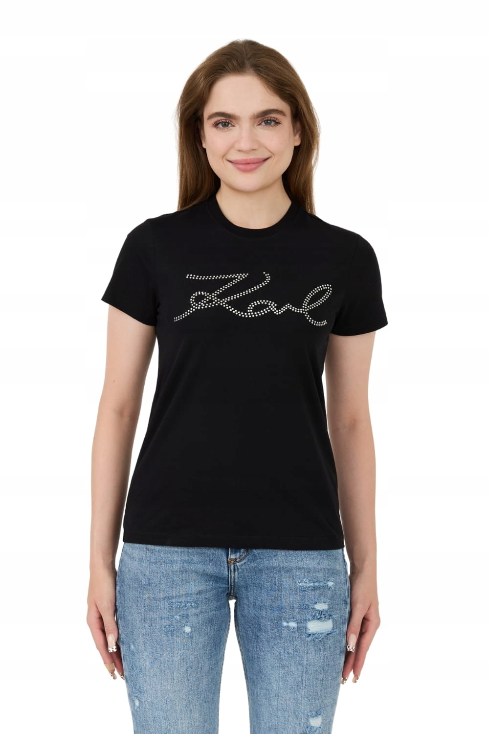 Karl Lagerfeld Černé tričko Rhinestone Logo Xs
