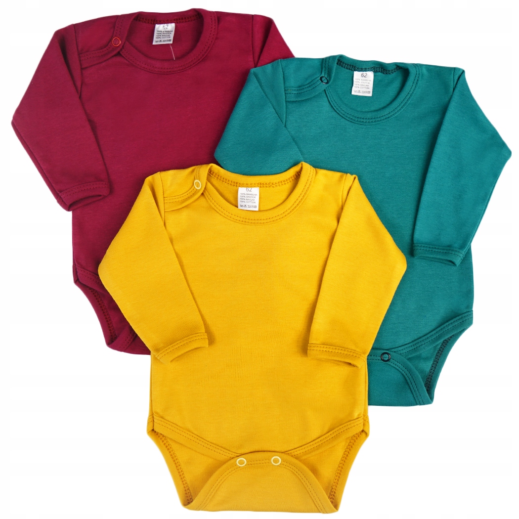 3PAK BODY gładkie r.80 bordo musztarda butelkowy