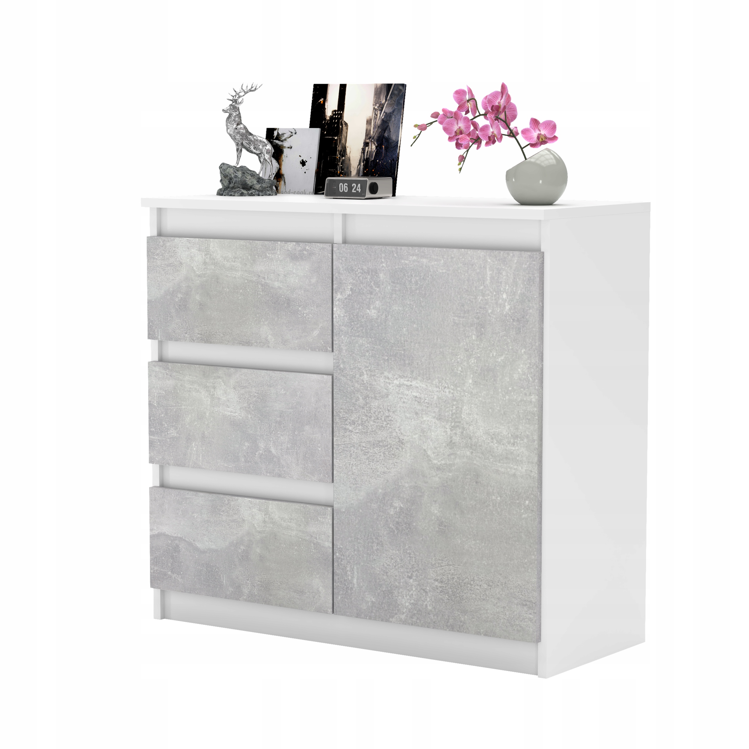 Komoda AGA 80CM BIAŁA Nowoczesna Pojemna Szafka 3 Szuflady MIX KOLORÓW Kolor mebla biały