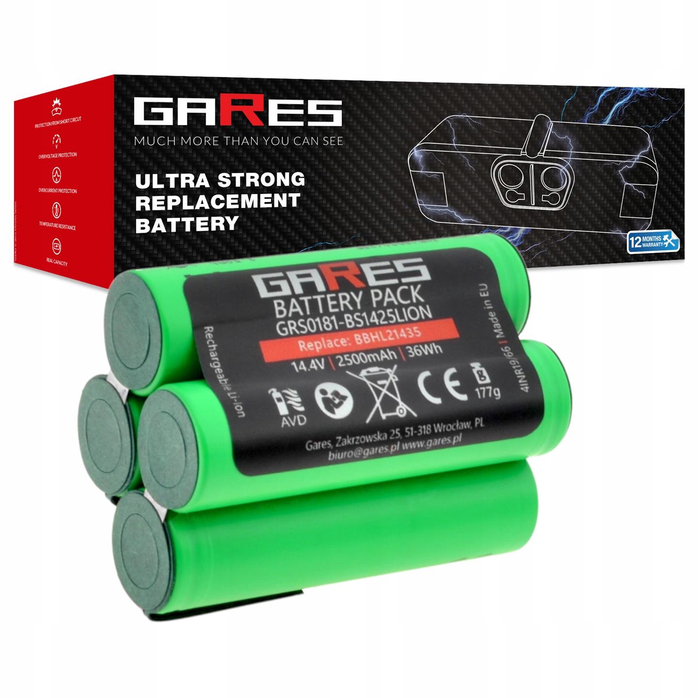 Akumulátor Gares pro Bosch BBHL21435 908BPV144 BBHF214 BBH2P14 14,4V 2,5Ah