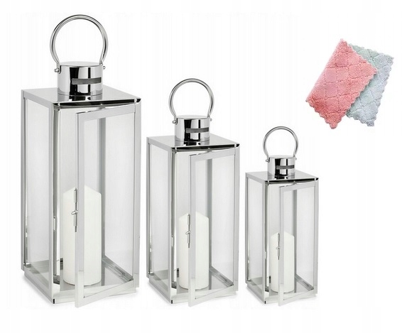 Lampičky Glamour 3ks 63 49 38 cm strieborné záhradné náhrobná sviečka Nerezová Oceľ