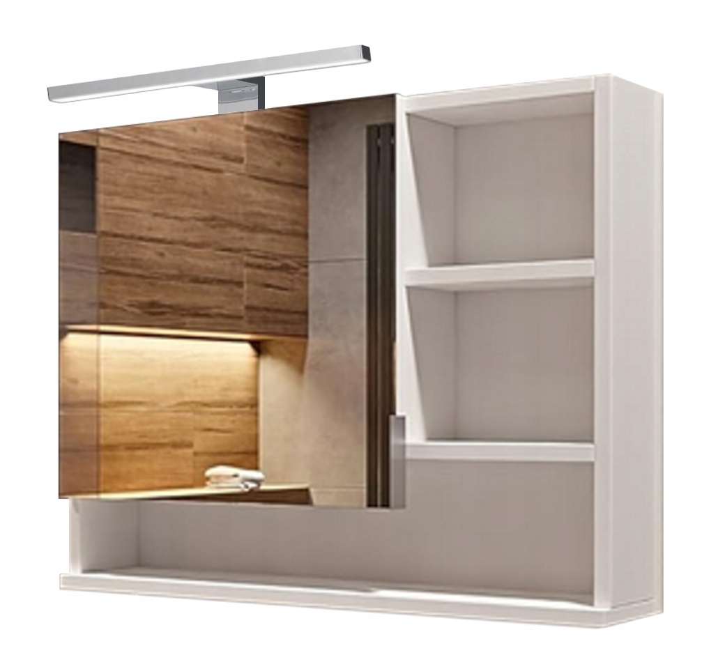 Szafka lustrzana łazienkowa z półkami i oświetleniem LED - Biała Prawa