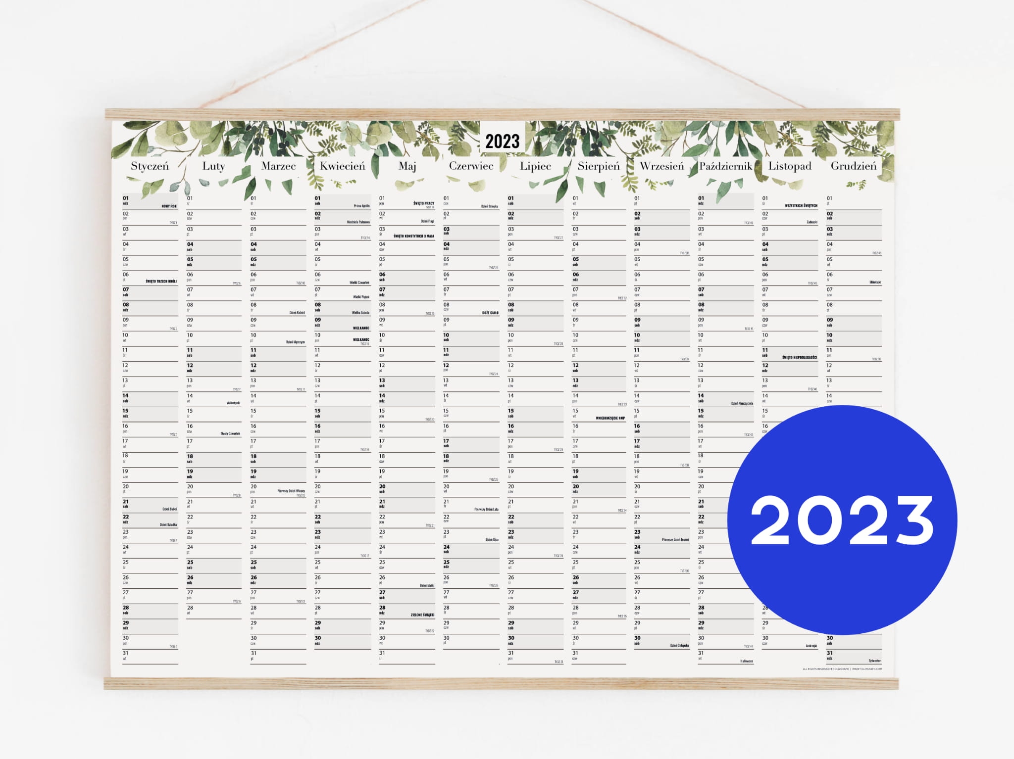 

Kalendarz ścienny 2023 planer z polskimi świętami