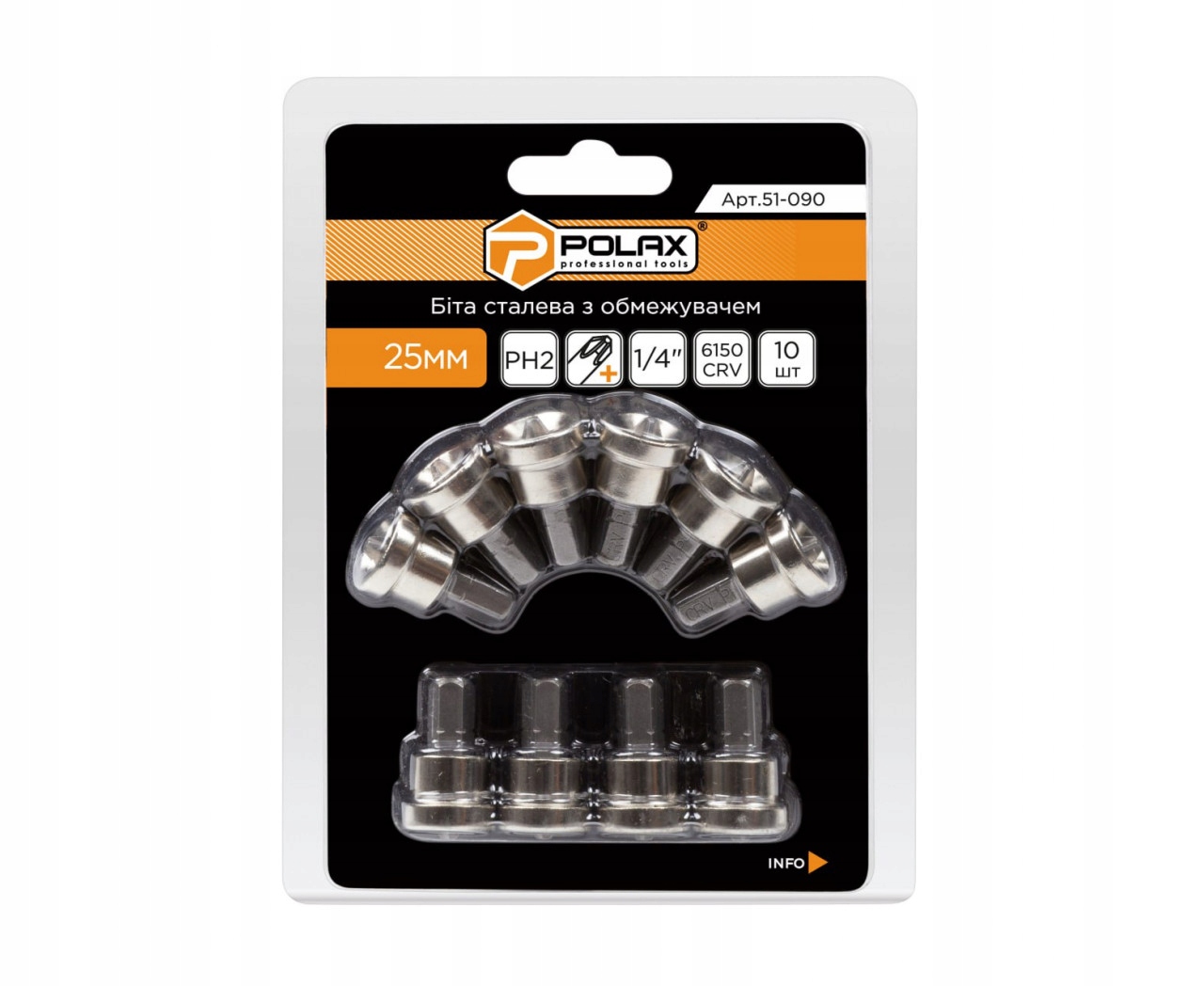 Zestaw bitów z ogranicznikiem PH2*25 6150CRV (10szt) Polax