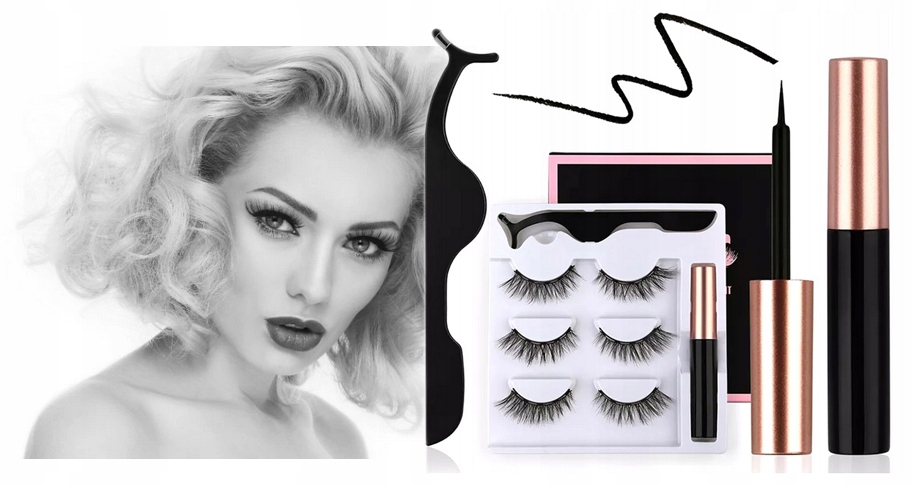 SZTUCZNE RZĘSY MAGNETYCZNE DŁUGIE + PĘSETA + EYELINER - ORYGINALNE EAN (GTIN) 5903641603607