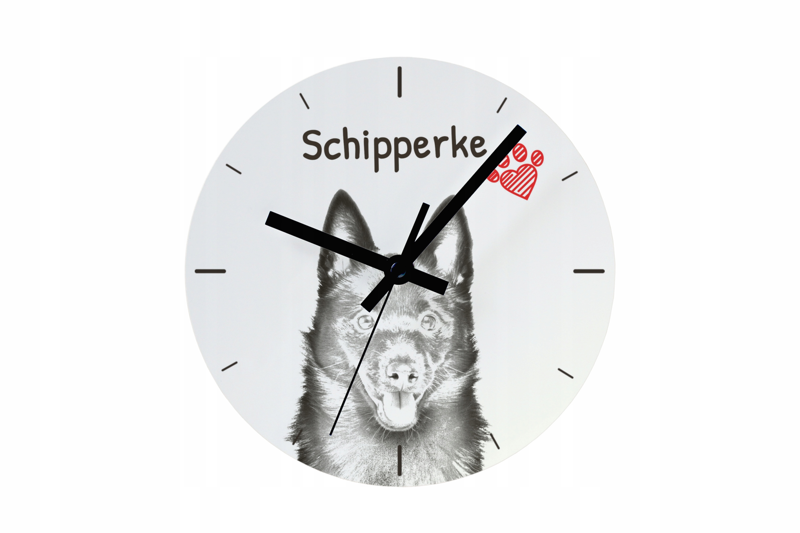 Schipperke hodiny se psem, závěsné a stojící, personalizace fotografií, 20 cm