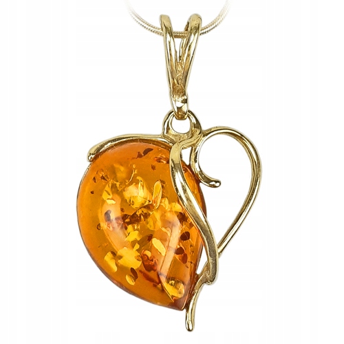 Zlatý Přívěsek srdíčko s Jantarem ze Stříbra dárek pro Maminčinu Ženu