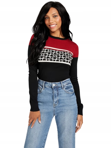 Guess dámský svetr Mayla Color-Block Logo Sweater černý Xs