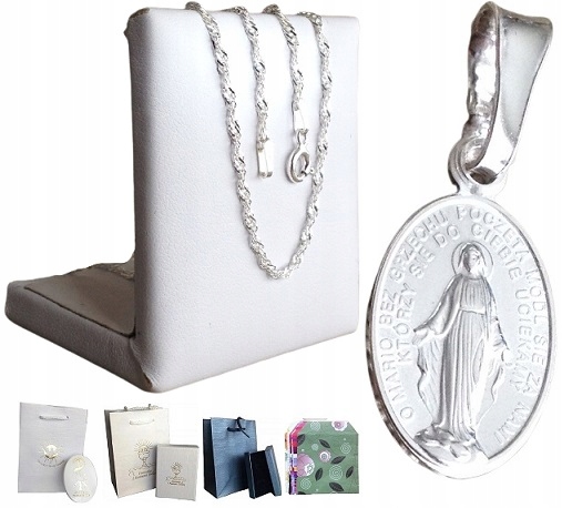 Łańcuszek srebrny + cudowny medalik Matka Boska