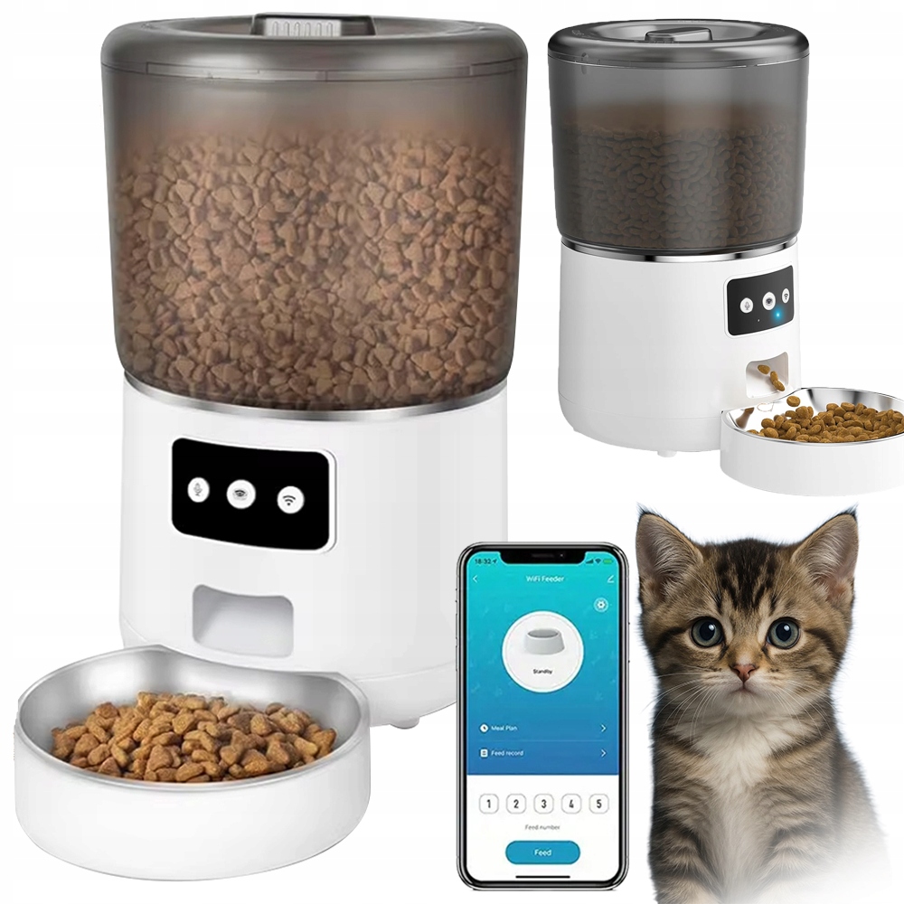 Levně Automatický Dávkovač Misky Na Krmivo Pro Psa Kočku Bílý 4L Podavač Smart App