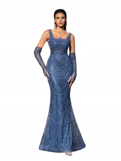 Shein Dlouhá Flitrová Šaty S Mořskou Baskinkou 36 1KI