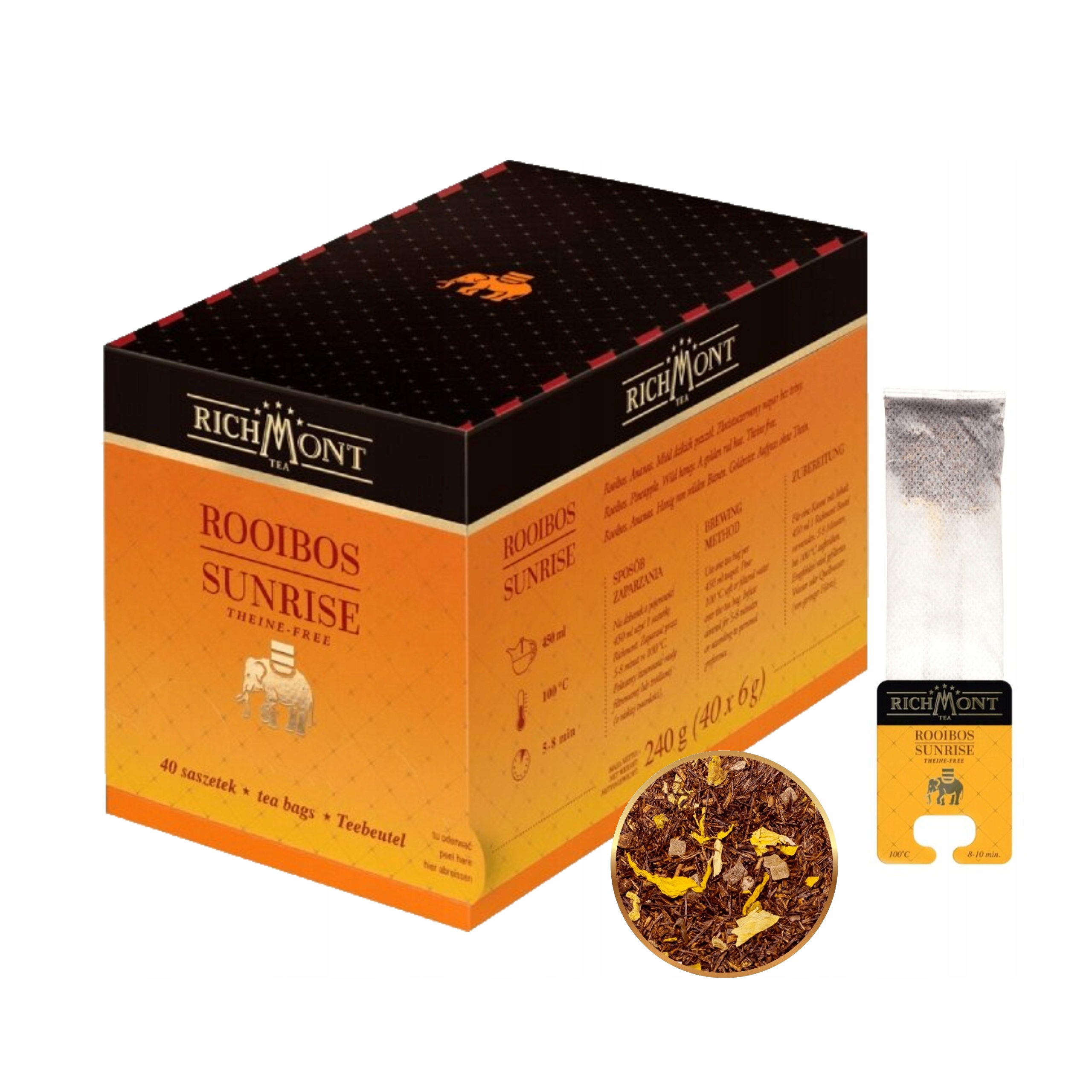 Instantní bylinný Čaj Richmont Rooibos Sunrise, ananas, bez theinu, 40x6g