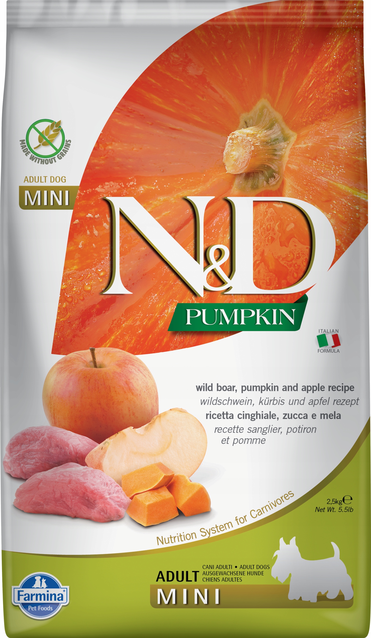 Levně Suché krmivo pro psy Farmina N&d Dog divočák, dýně a jablko Adult mini 2,5 kg