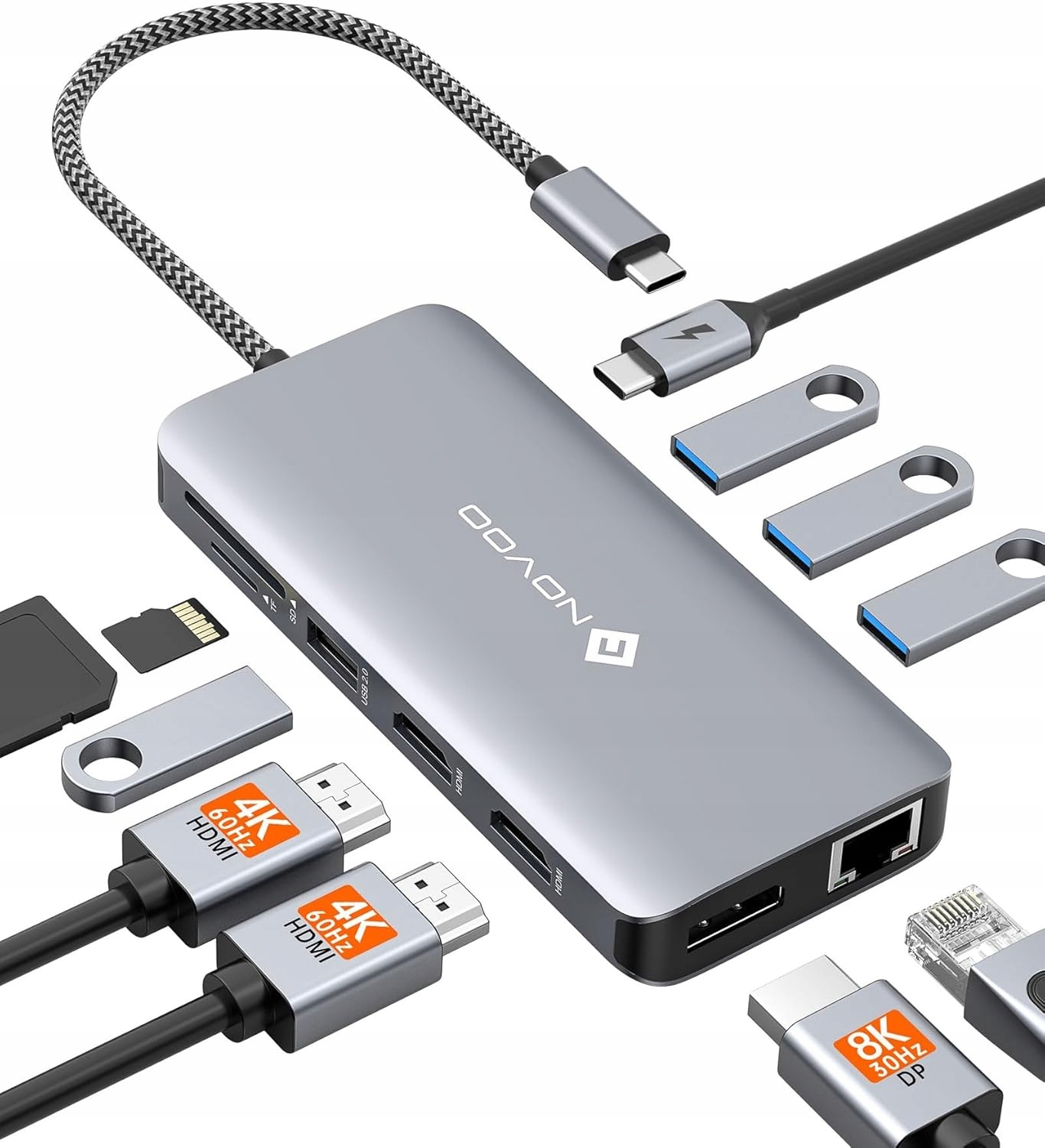 Stacja Dokująca Novoo Usb C 11W1 Hub Przejściówka Komputerowa Usb C 4K 60HZ