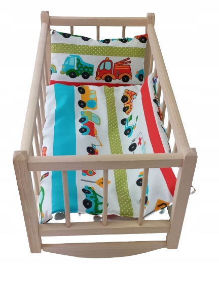 DREWNIANA KOŁYSKA DLA LALEK + POŚCIEL