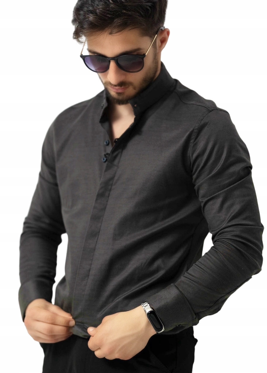 Pánská Košile Hladká Se Stojáčkem Grafitová 3XL