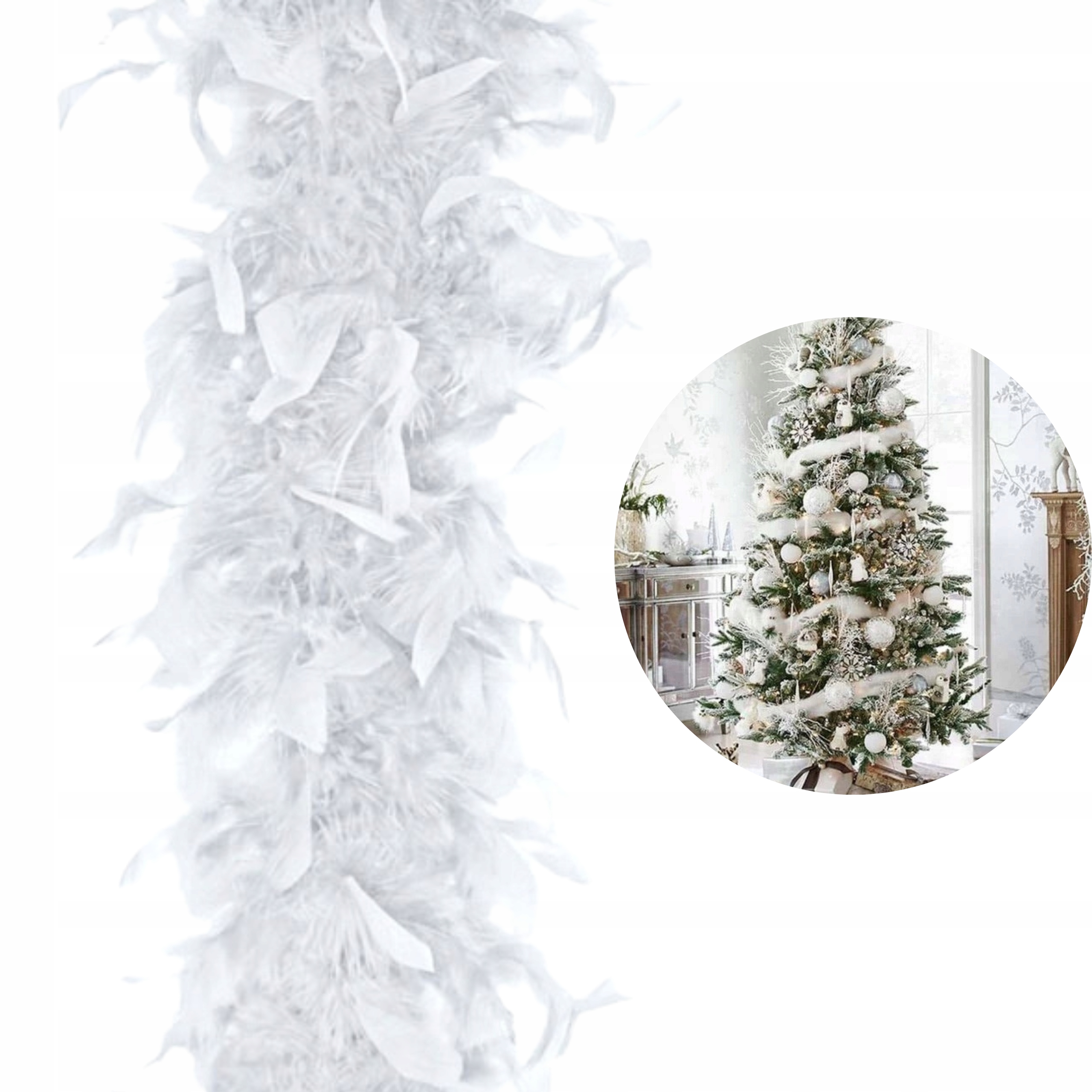 Boa z peří bílá – karnevalová vánoční dekorace 20., 30., 40. léta 180 cm